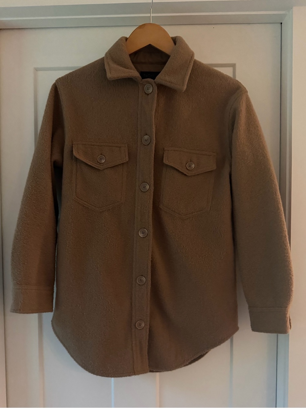 Rachel Zoe Camel Brown Wool Blend Button Front Shacket Shirt Jacket Size S